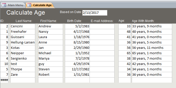 Age Calculator Database Template