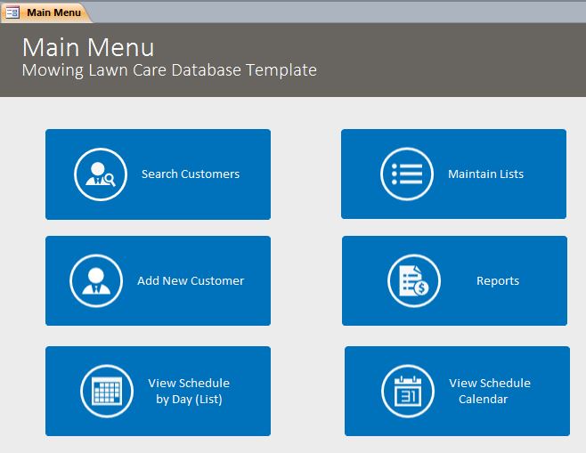 Mowing Lawn Care Database Template | Mowing CRM