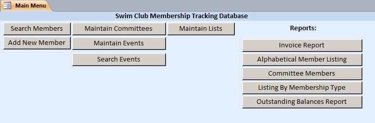 Swim Club Membership Tracking Database Template